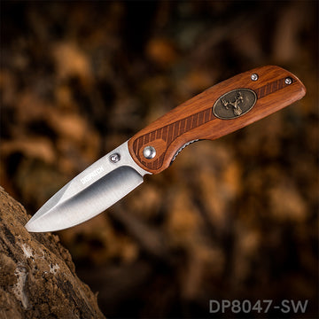 EDC Folding Combat Tactical Knife with Deer Medallion wood Handle for Christmas Day Gift - Dispatch Outdoor Life